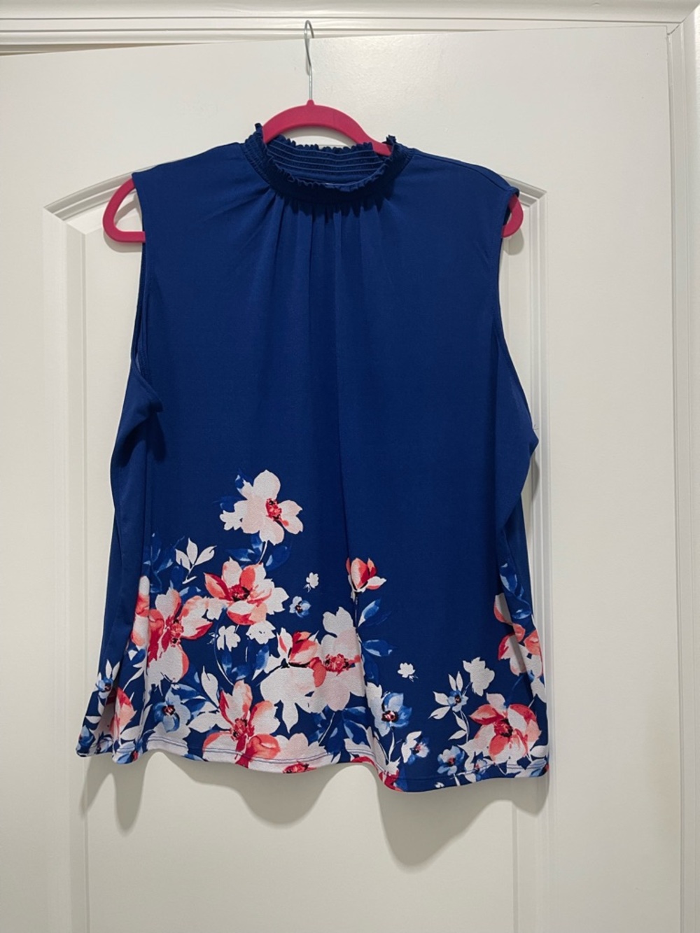 Sleeveless Floral Mock Neck Top - Blue
